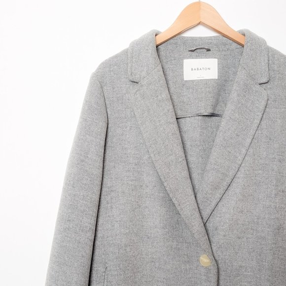 Aritzia BABATON Stedman Coat Wool Heather Light Grey Long Pea Jacket L Large - Picture 12 of 16